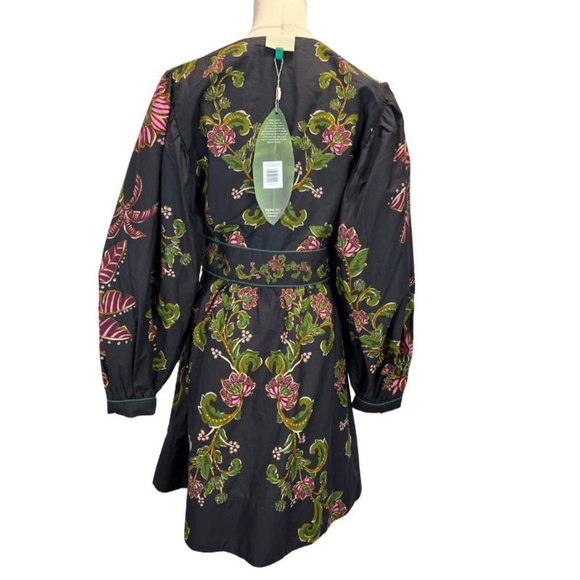 NWT Small FARM Rio Black Ravenala Puff Sleeve Mini Dress - Picture 7 of 15